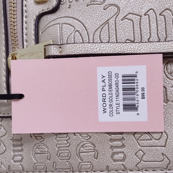 NWT Juicy Couture Word Play Gold Embossed Metallic Tote Bag - Picture 4 of 16